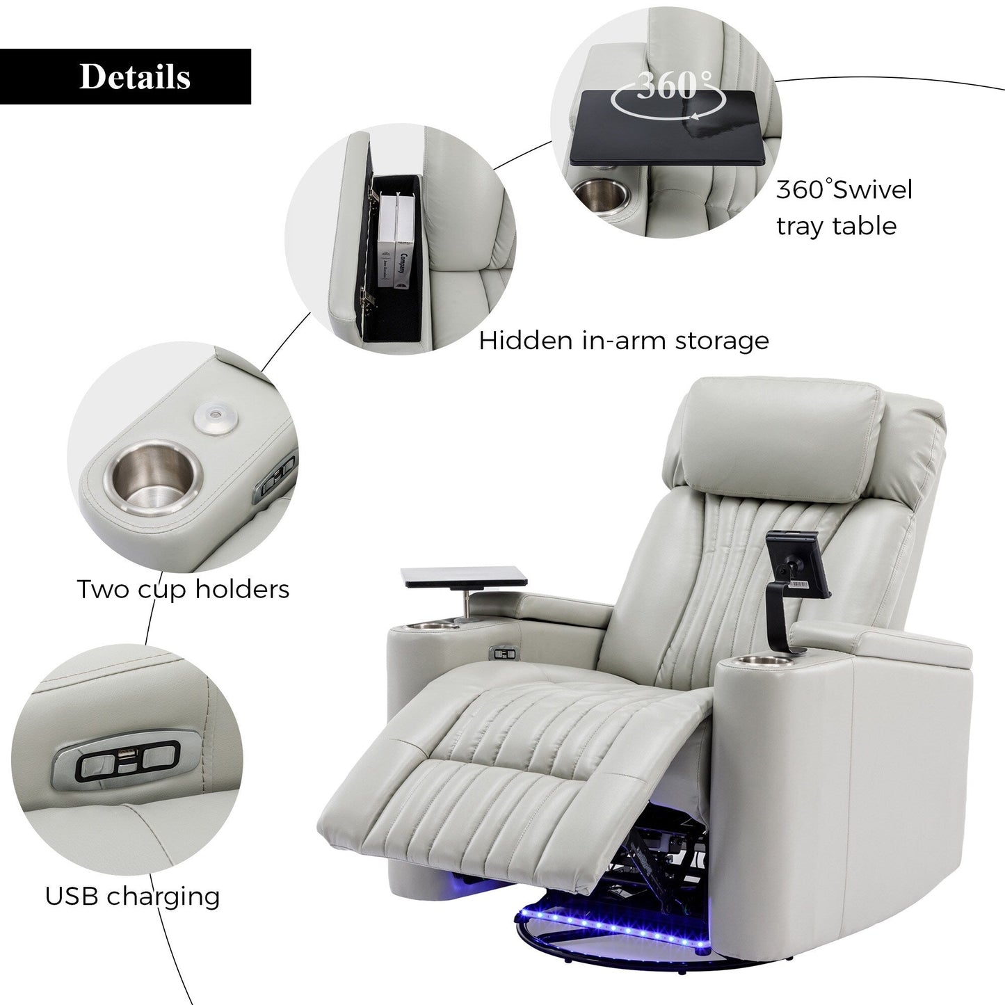 Fauteuil inclinable électrique multifonctionnel pivotant à 270° pour home cinéma