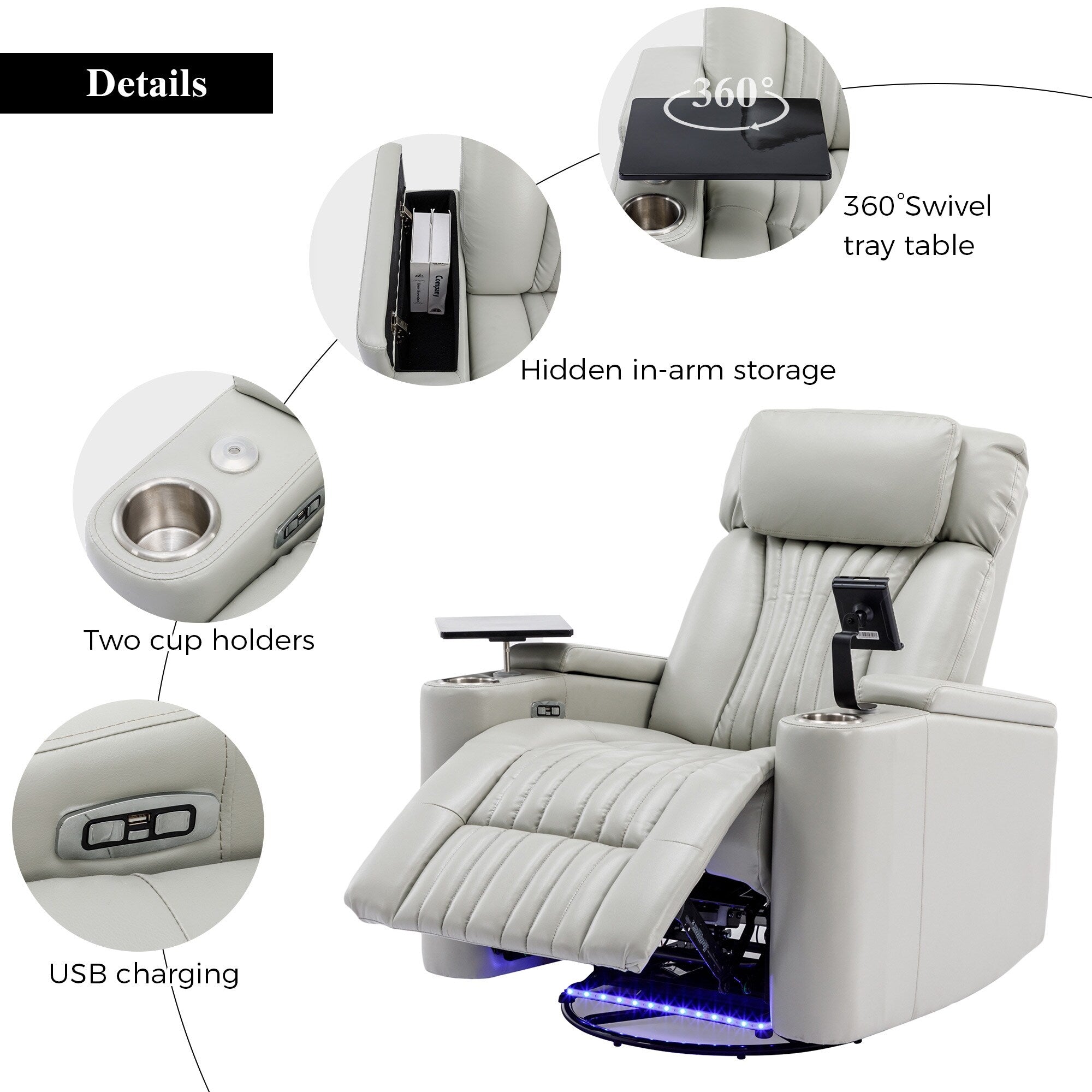 Fauteuil inclinable électrique multifonctionnel pivotant à 270° pour home cinéma