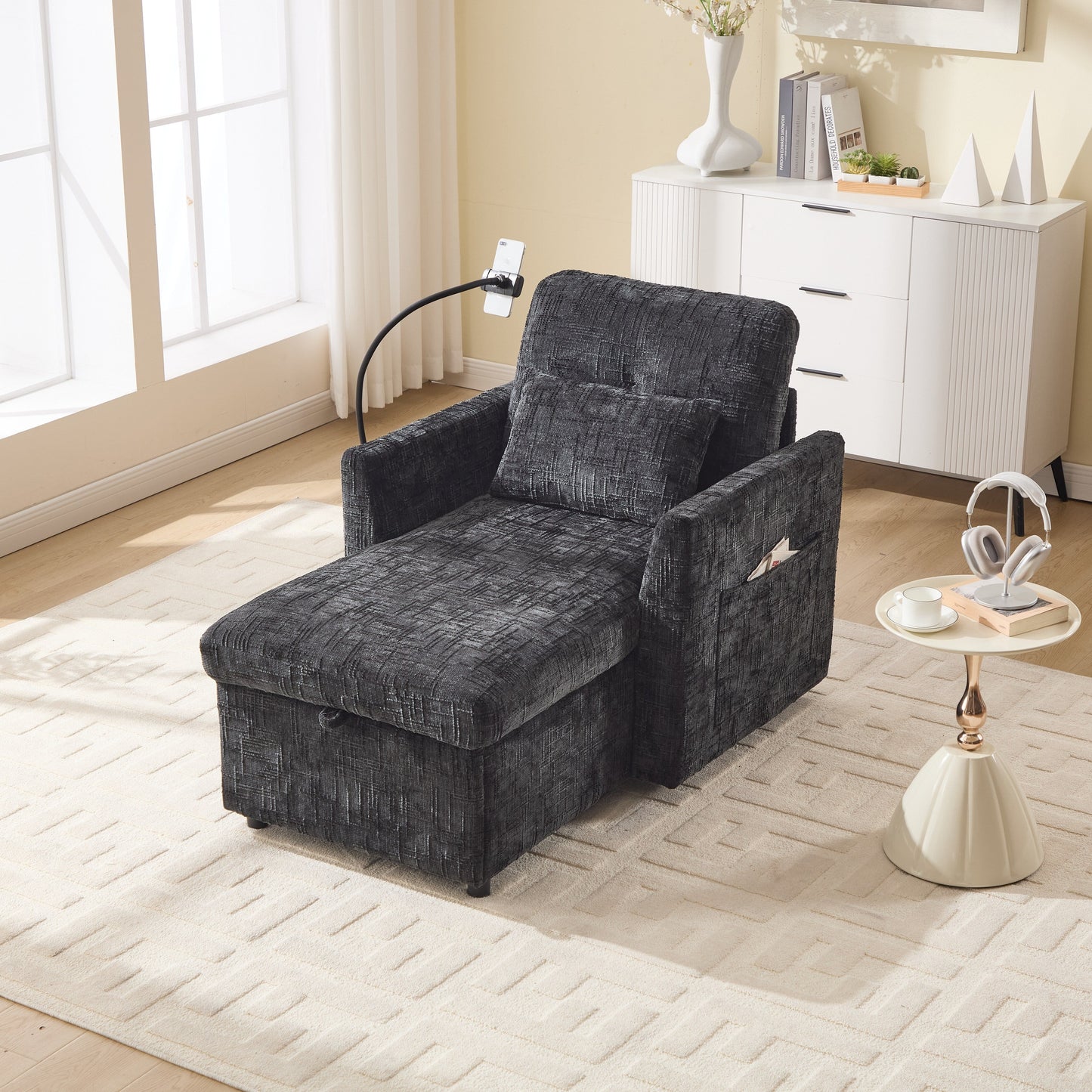 Canapé inclinable multifonctionnel pour personne paresseuse, dossier de rangement avec support pour téléphone portable, chaise de loisirs simple en chenille