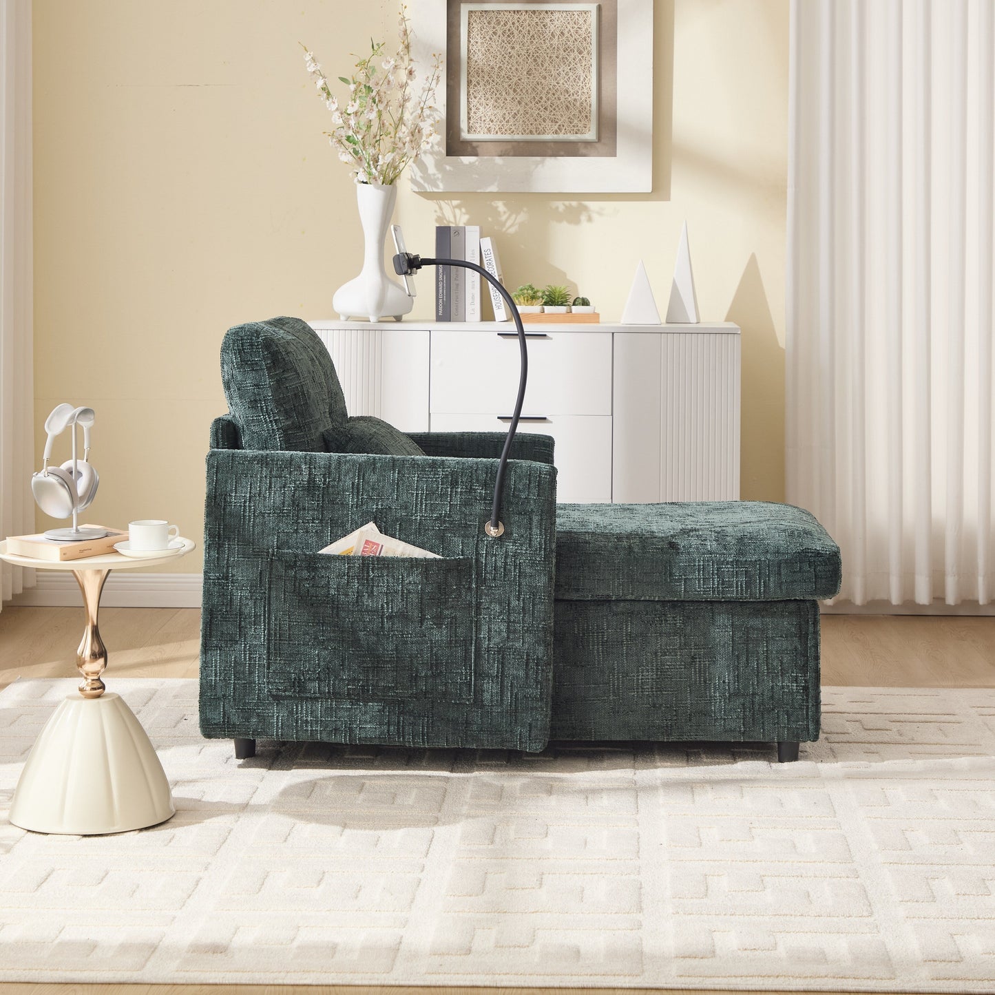 Canapé inclinable multifonctionnel pour personne paresseuse, dossier de rangement avec support pour téléphone portable, chaise de loisirs simple en chenille