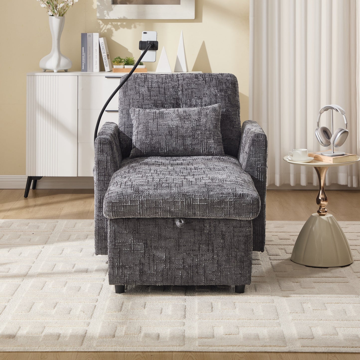 Canapé inclinable multifonctionnel pour personne paresseuse, dossier de rangement avec support pour téléphone portable, chaise de loisirs simple en chenille