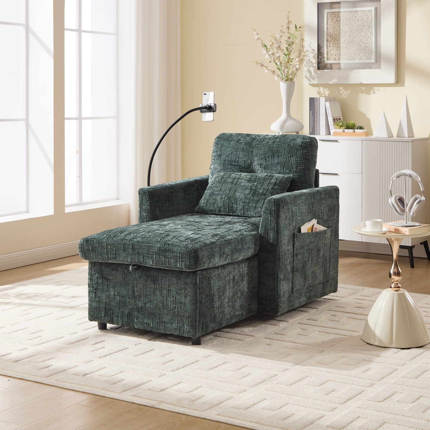 Canapé inclinable multifonctionnel pour personne paresseuse, dossier de rangement avec support pour téléphone portable, chaise de loisirs simple en chenille