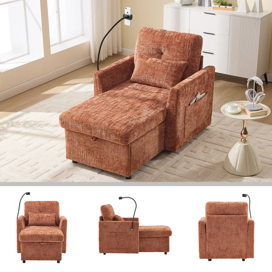 Canapé inclinable multifonctionnel pour personne paresseuse, dossier de rangement avec support pour téléphone portable, fauteuil de loisirs simple en chenille