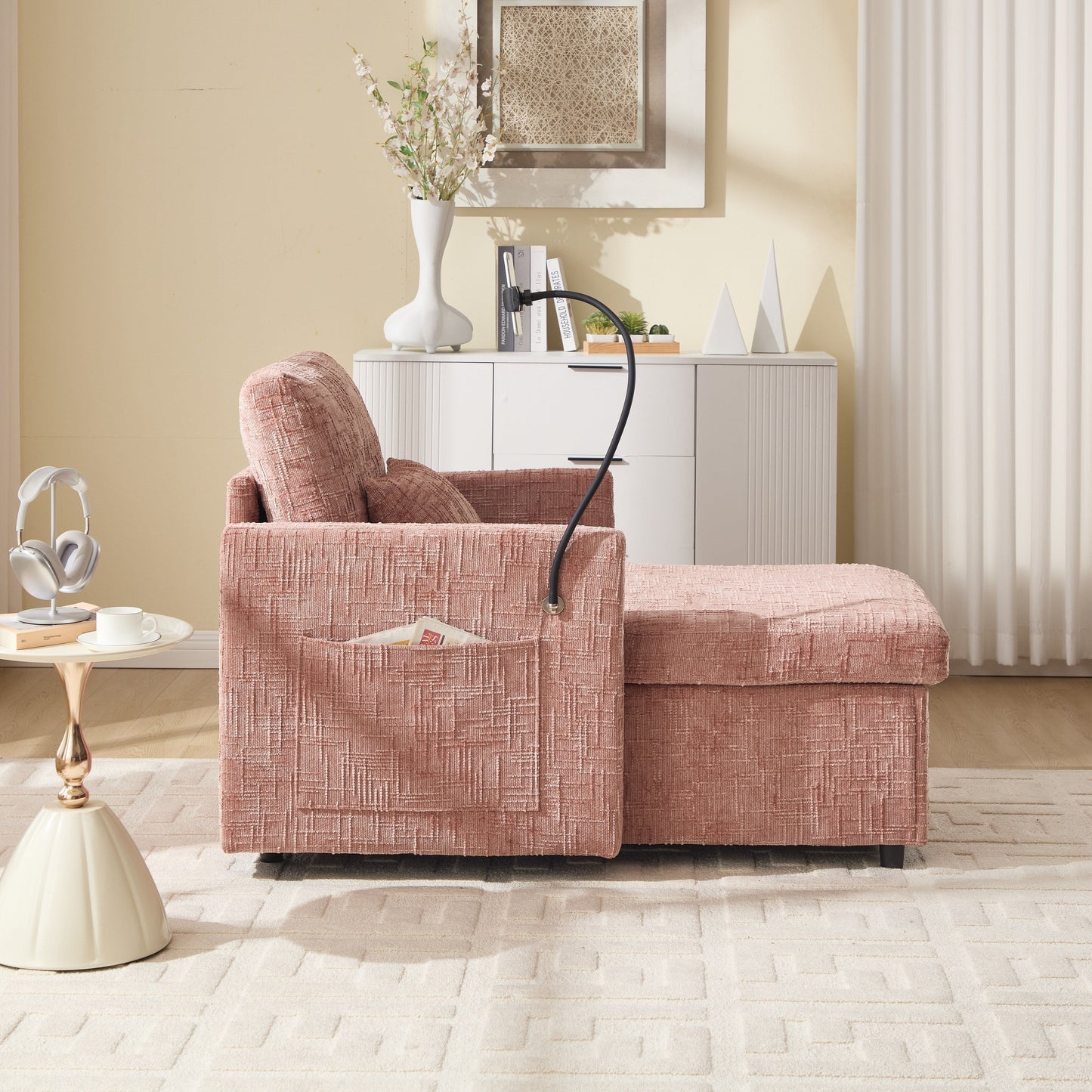 Canapé inclinable multifonctionnel pour personne paresseuse, dossier de rangement avec support pour téléphone portable, fauteuil de loisirs simple en chenille