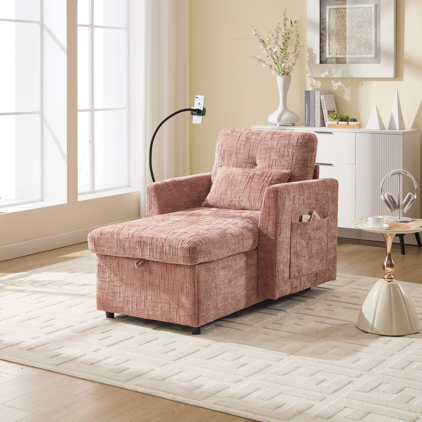 Canapé inclinable multifonctionnel pour personne paresseuse, dossier de rangement avec support pour téléphone portable, fauteuil de loisirs simple en chenille