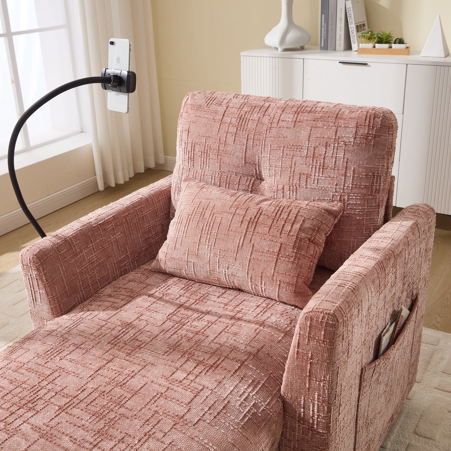 Canapé inclinable multifonctionnel pour personne paresseuse, dossier de rangement avec support pour téléphone portable, fauteuil de loisirs simple en chenille