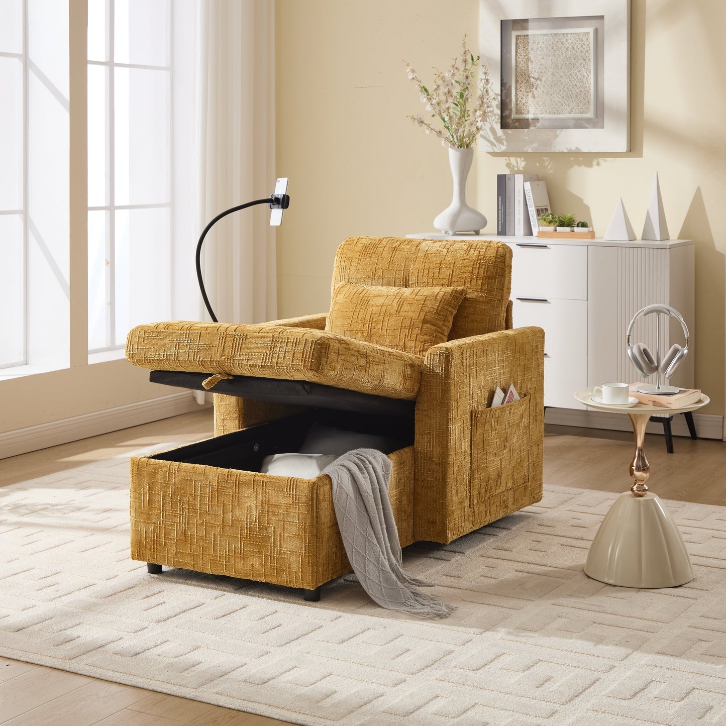 Canapé inclinable multifonctionnel pour personne paresseuse, dossier de rangement avec support pour téléphone portable, fauteuil de loisirs simple en chenille