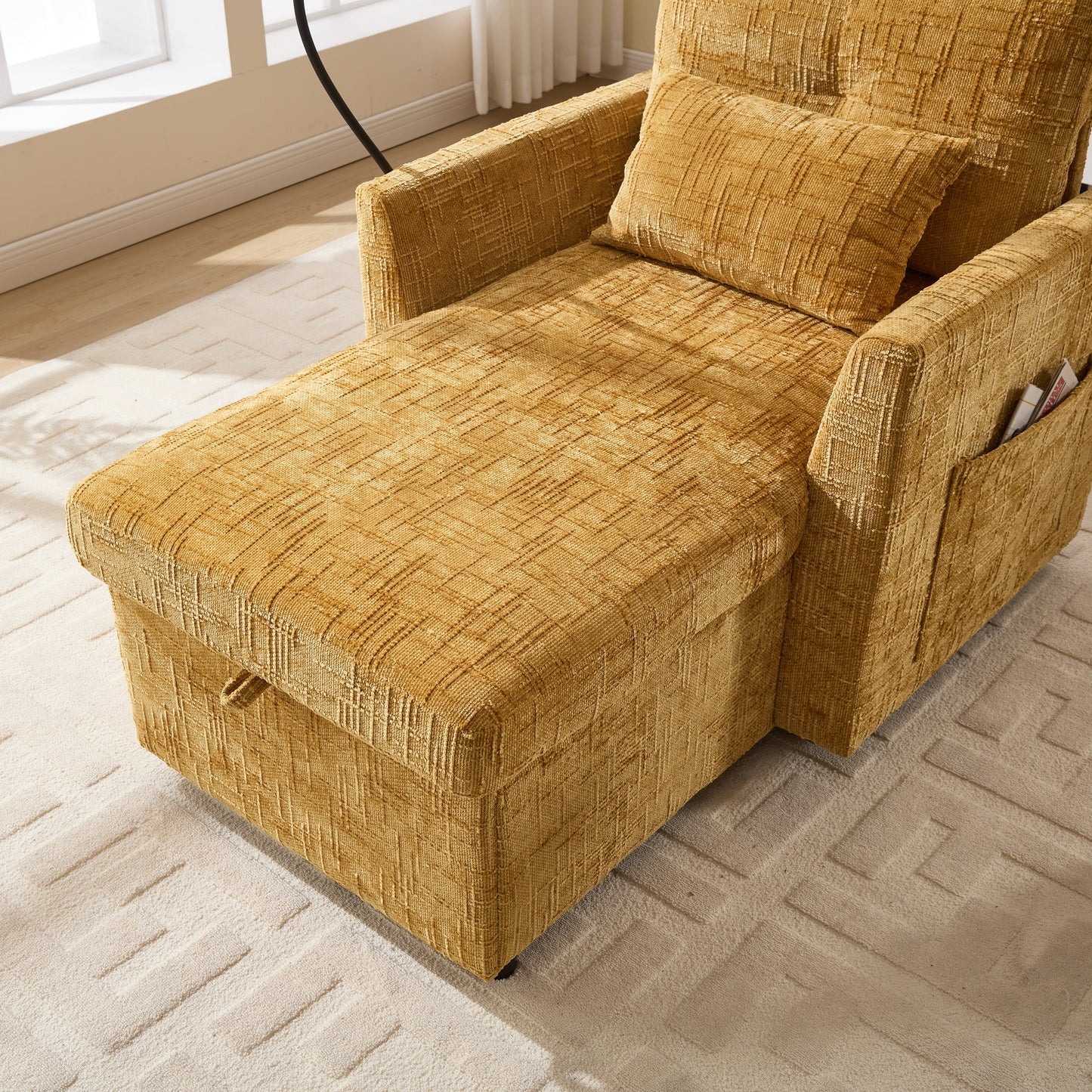 Canapé inclinable multifonctionnel pour personne paresseuse, dossier de rangement avec support pour téléphone portable, fauteuil de loisirs simple en chenille