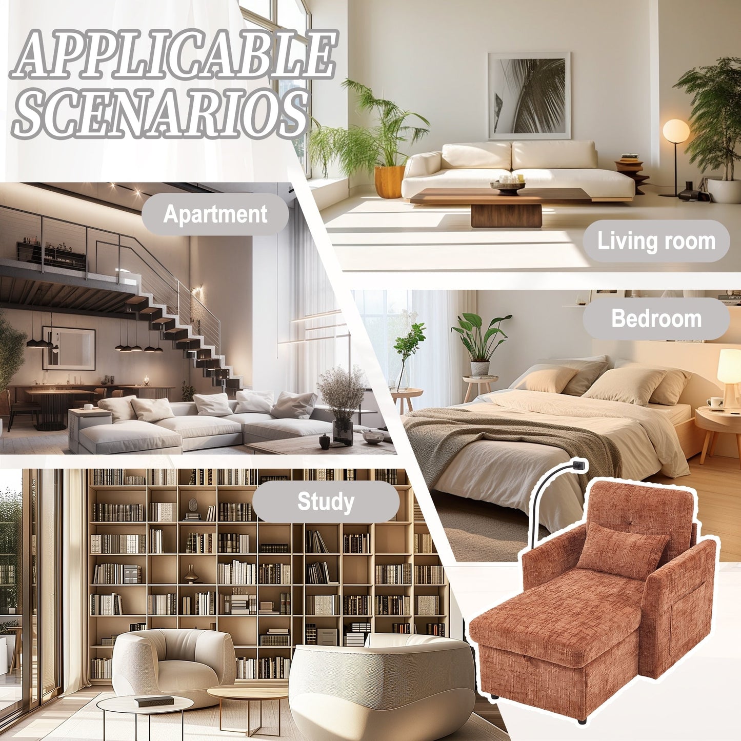 Canapé inclinable multifonctionnel pour personne paresseuse, dossier de rangement avec support pour téléphone portable, fauteuil de loisirs simple en chenille