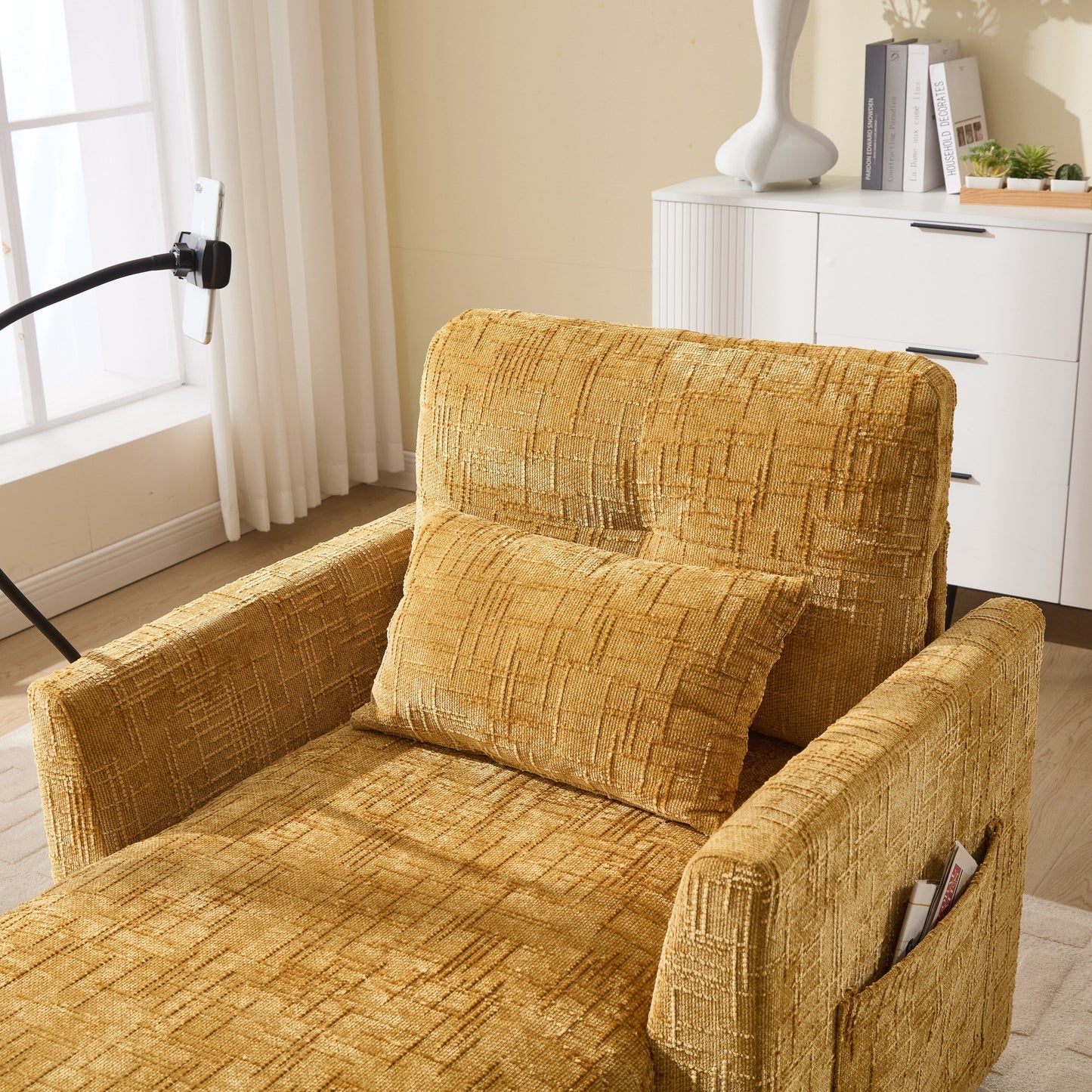 Canapé inclinable multifonctionnel pour personne paresseuse, dossier de rangement avec support pour téléphone portable, fauteuil de loisirs simple en chenille