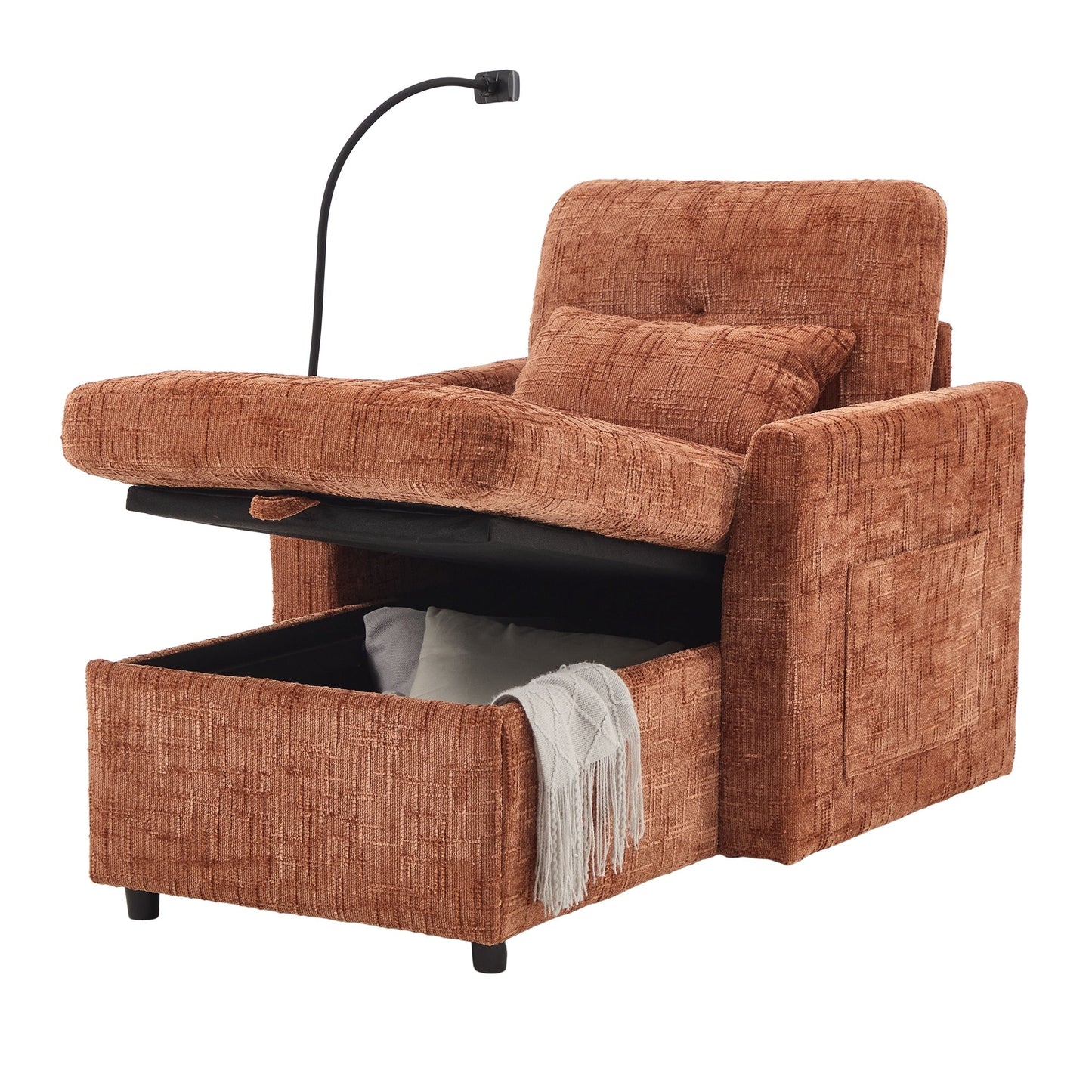 Canapé inclinable multifonctionnel pour personne paresseuse, dossier de rangement avec support pour téléphone portable, fauteuil de loisirs simple en chenille