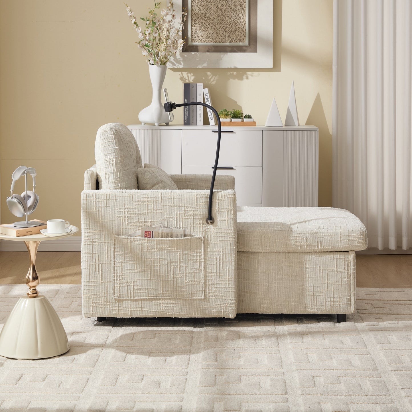 Canapé inclinable multifonctionnel pour personne paresseuse, dossier de rangement avec support pour téléphone portable, fauteuil de loisirs simple en chenille