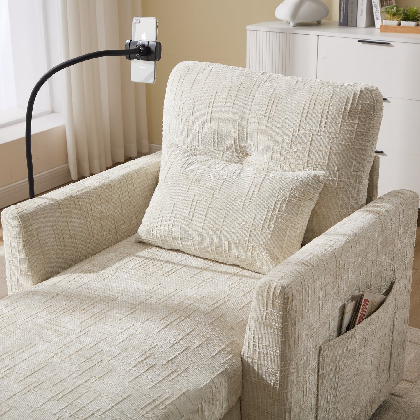 Canapé inclinable multifonctionnel pour personne paresseuse, dossier de rangement avec support pour téléphone portable, fauteuil de loisirs simple en chenille