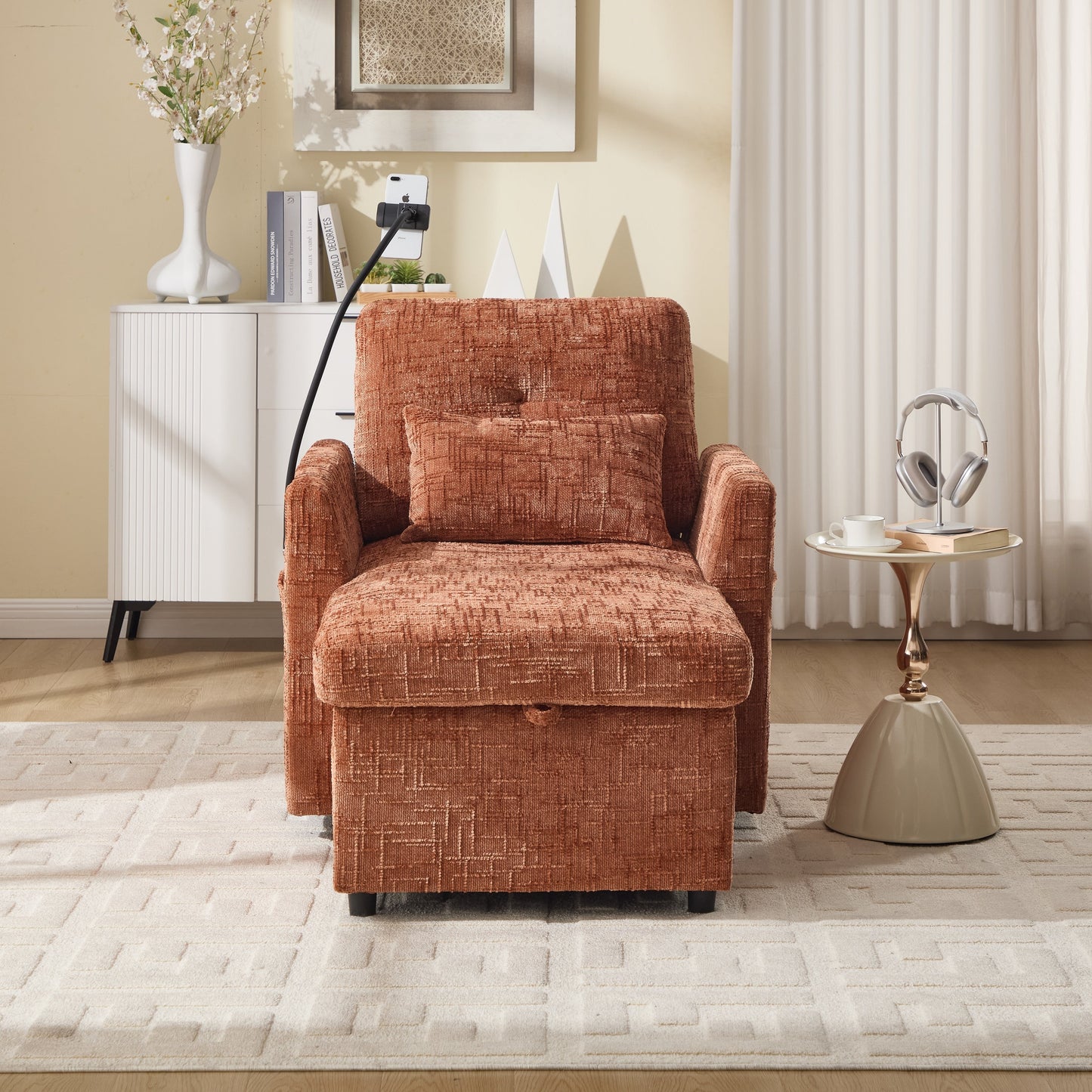 Canapé inclinable multifonctionnel pour personne paresseuse, dossier de rangement avec support pour téléphone portable, fauteuil de loisirs simple en chenille