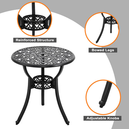 Ensemble de bistrot d'extérieur 3 pièces, ensemble de patio en fonte d'aluminium avec trou pour parasol