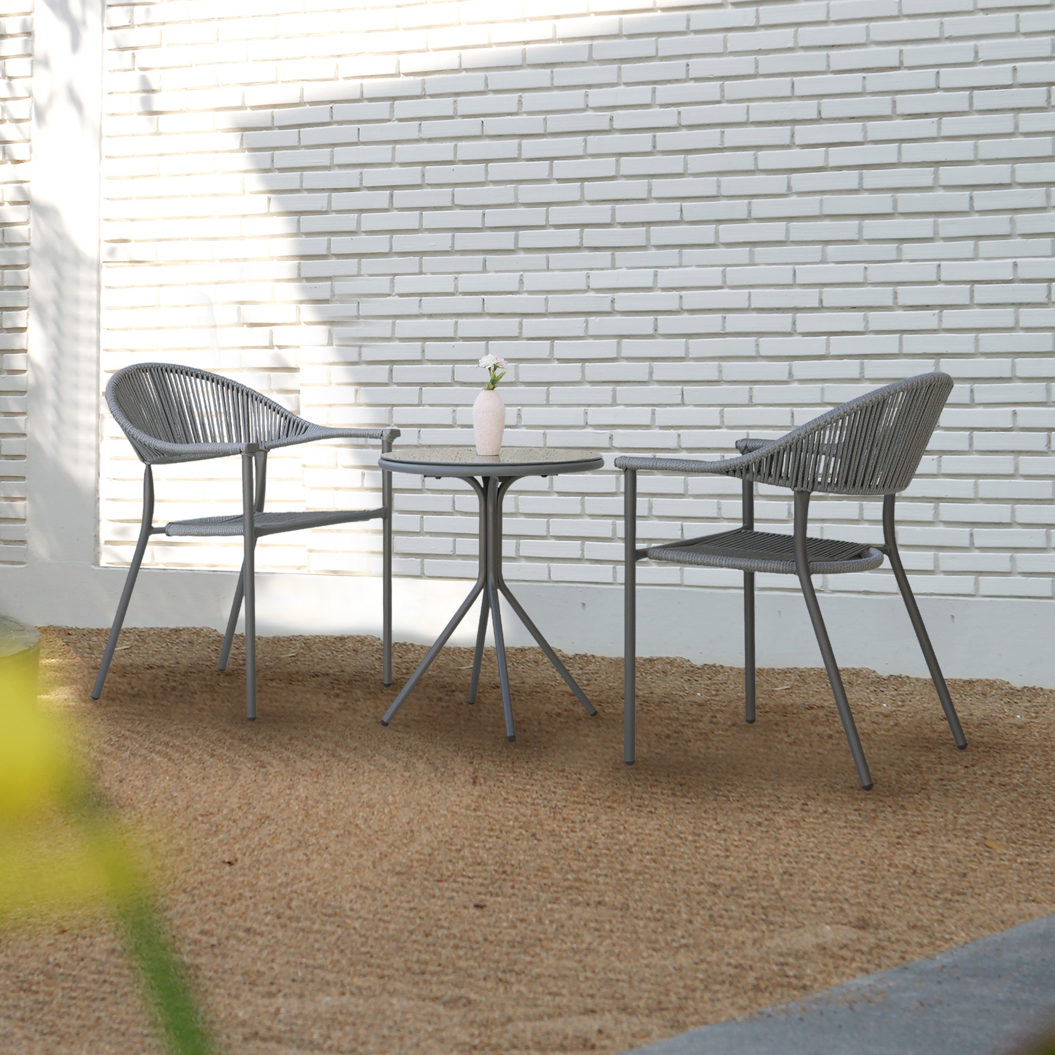 Ensemble bistro 3 pièces en osier et corde pour patio NUU GARDEN