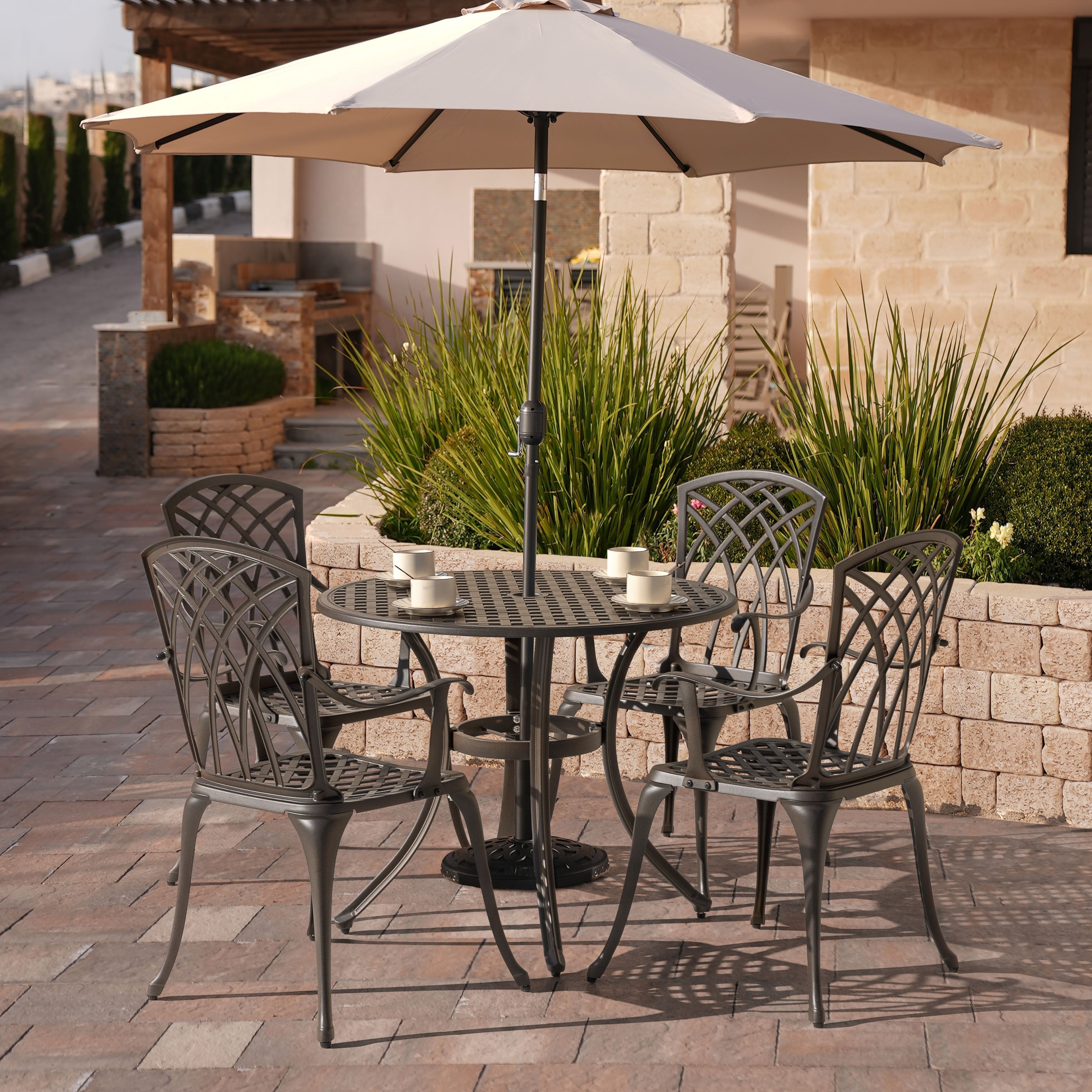 Ensemble de salle à manger de patio 5 pièces en aluminium moulé bronze antique NUU GARDEN
