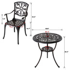 Ensemble de patio extérieur 3 pièces en aluminium moulé avec trou pour parasol de 1,77 po