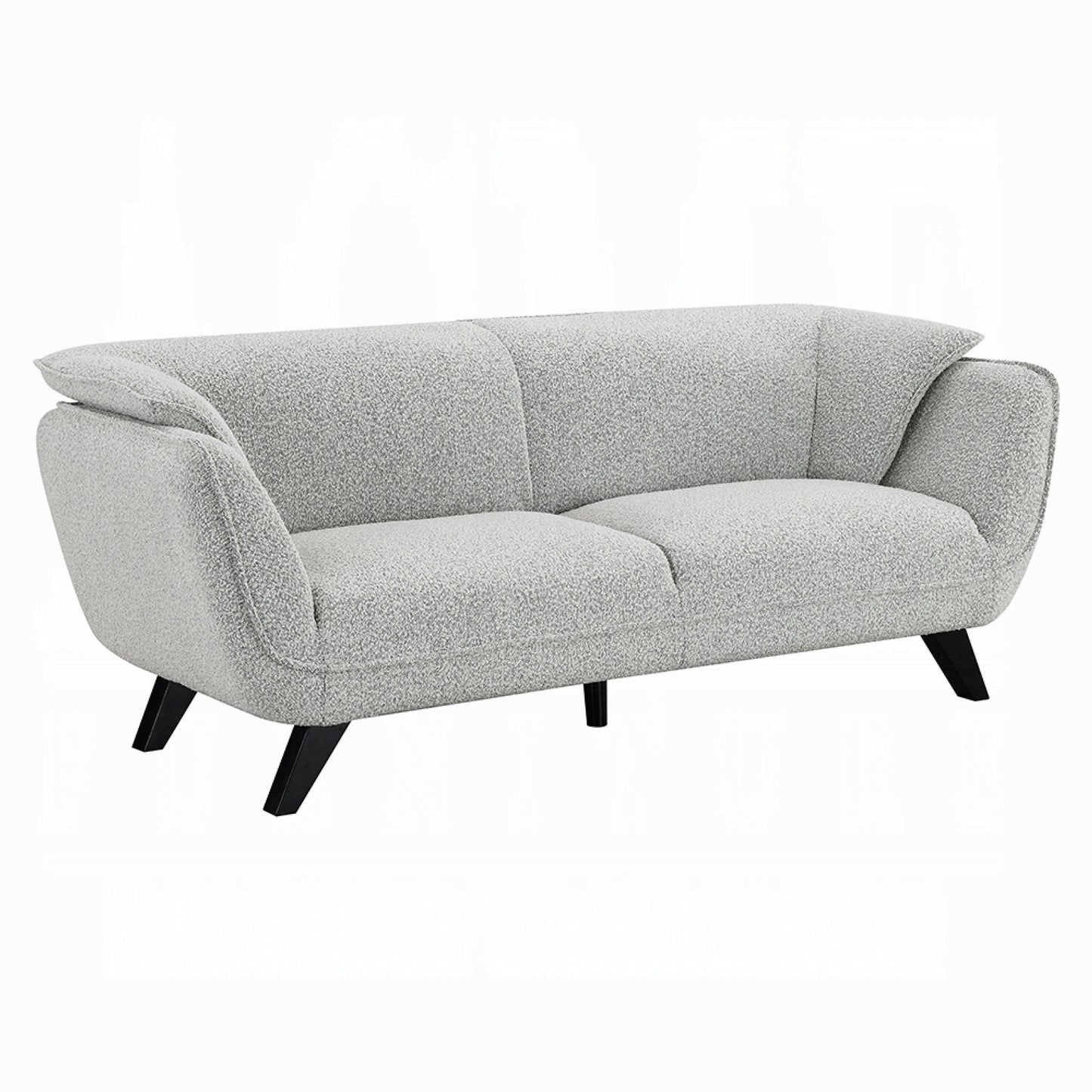 Canapé Naeli, dossier arrondi, boucle gris clair, pin massif, 218 cm
