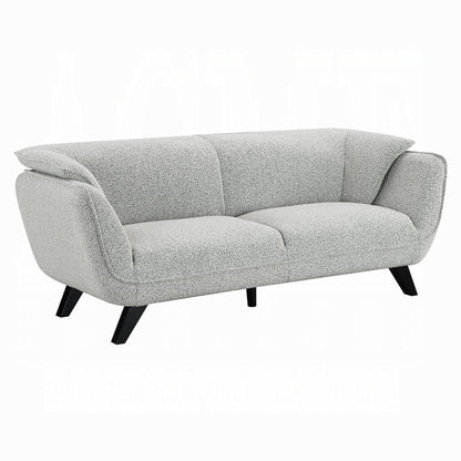 Canapé Naeli, dossier arrondi, boucle gris clair, pin massif, 218 cm