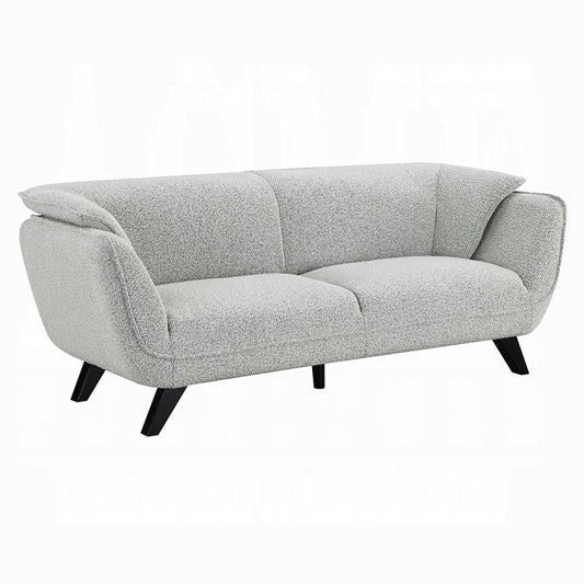 Canapé Naeli, dossier arrondi, boucle gris clair, pin massif, 218 cm