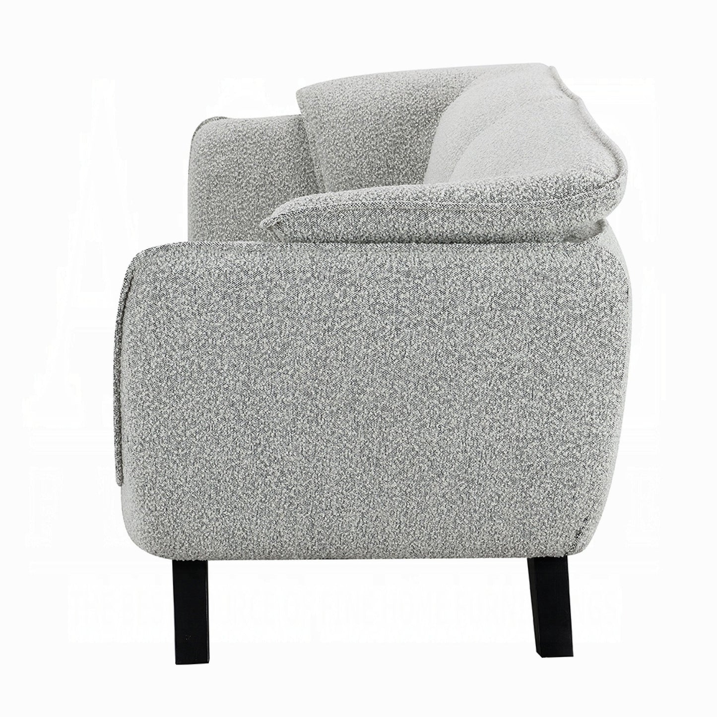 Canapé Naeli, dossier arrondi, boucle gris clair, pin massif, 218 cm