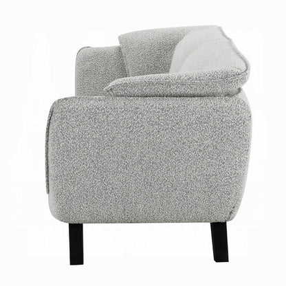 Canapé Naeli, dossier arrondi, boucle gris clair, pin massif, 218 cm