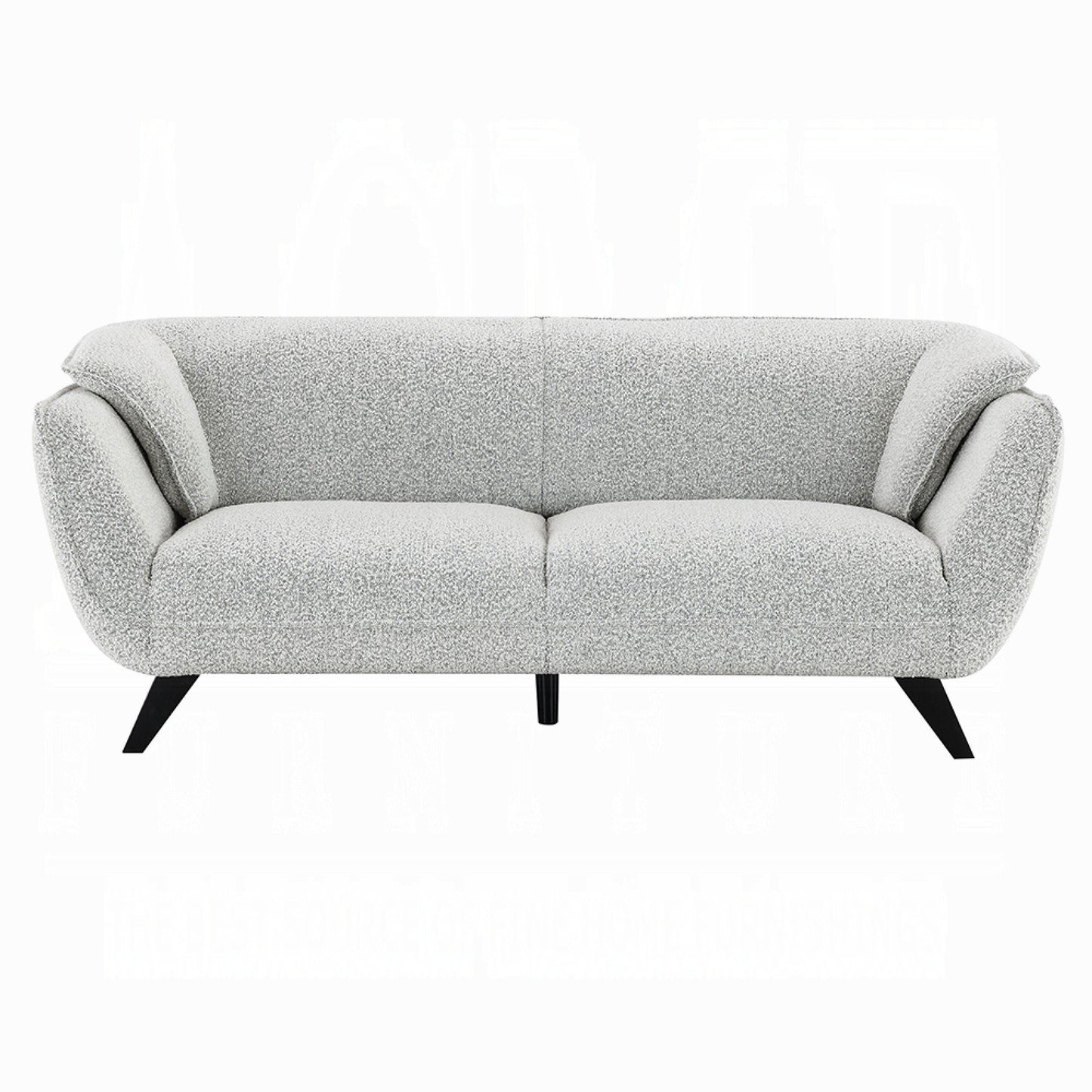 Canapé Naeli, dossier arrondi, boucle gris clair, pin massif, 218 cm