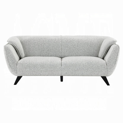 Canapé Naeli, dossier arrondi, boucle gris clair, pin massif, 218 cm