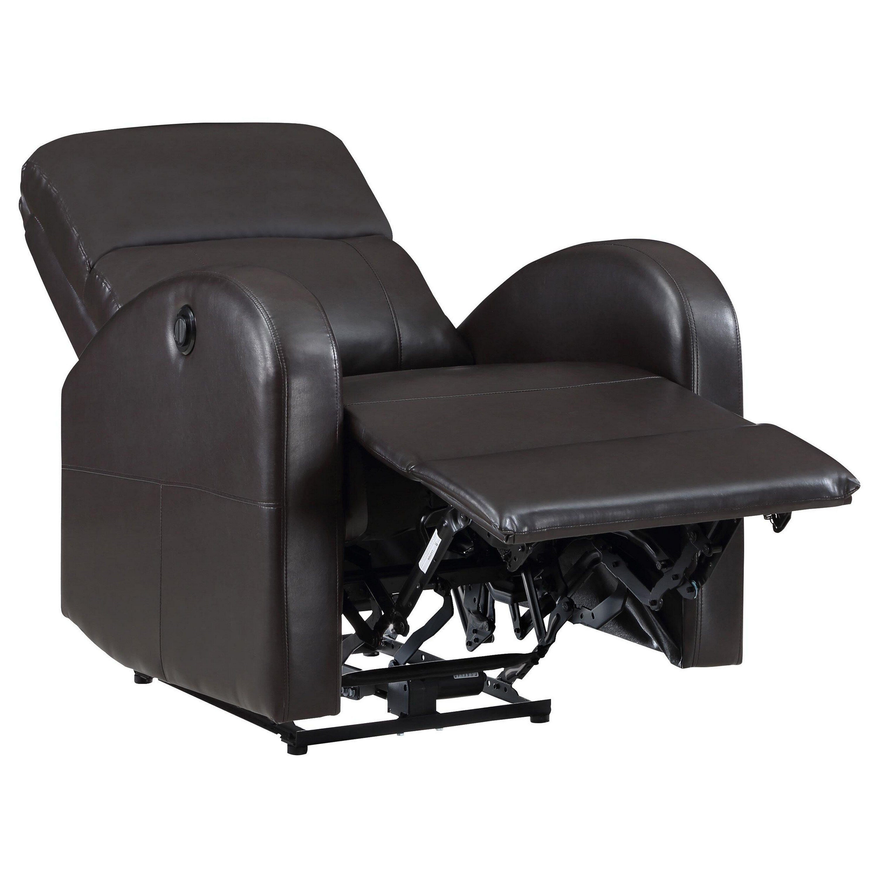 Fauteuil inclinable électrique Nami, coussin moelleux en similicuir marron expresso