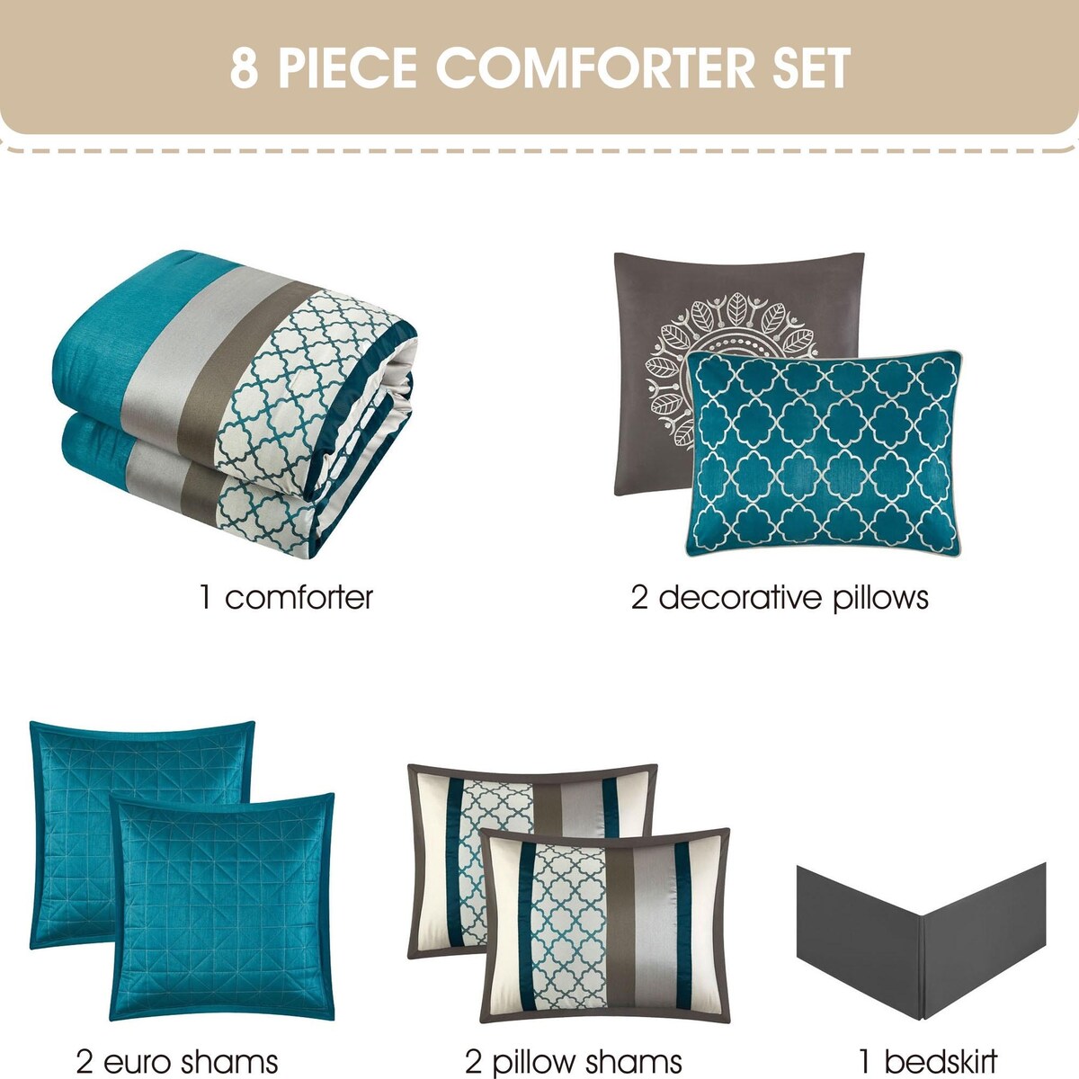 Parure de lit Nanshing Avalon Trellis 8 pièces à imprimé marocain