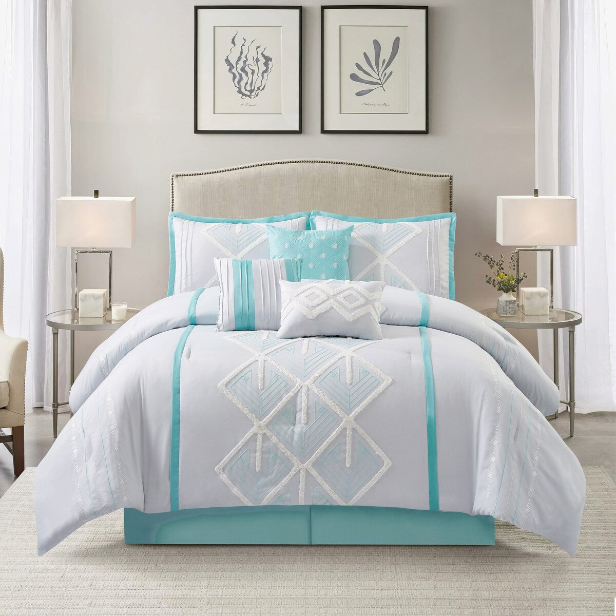 Parure de lit Nanshing Corina 7 pièces en tissu éponge brodé