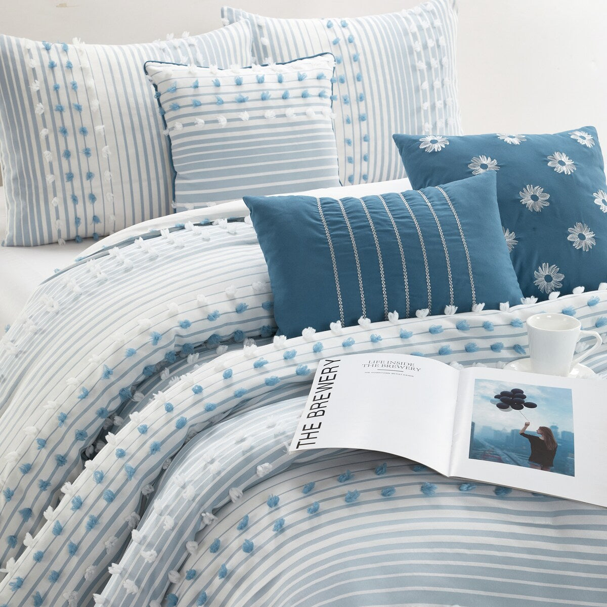 Parure de couette moderne à rayures Nanshing Jessy, 7 pièces
