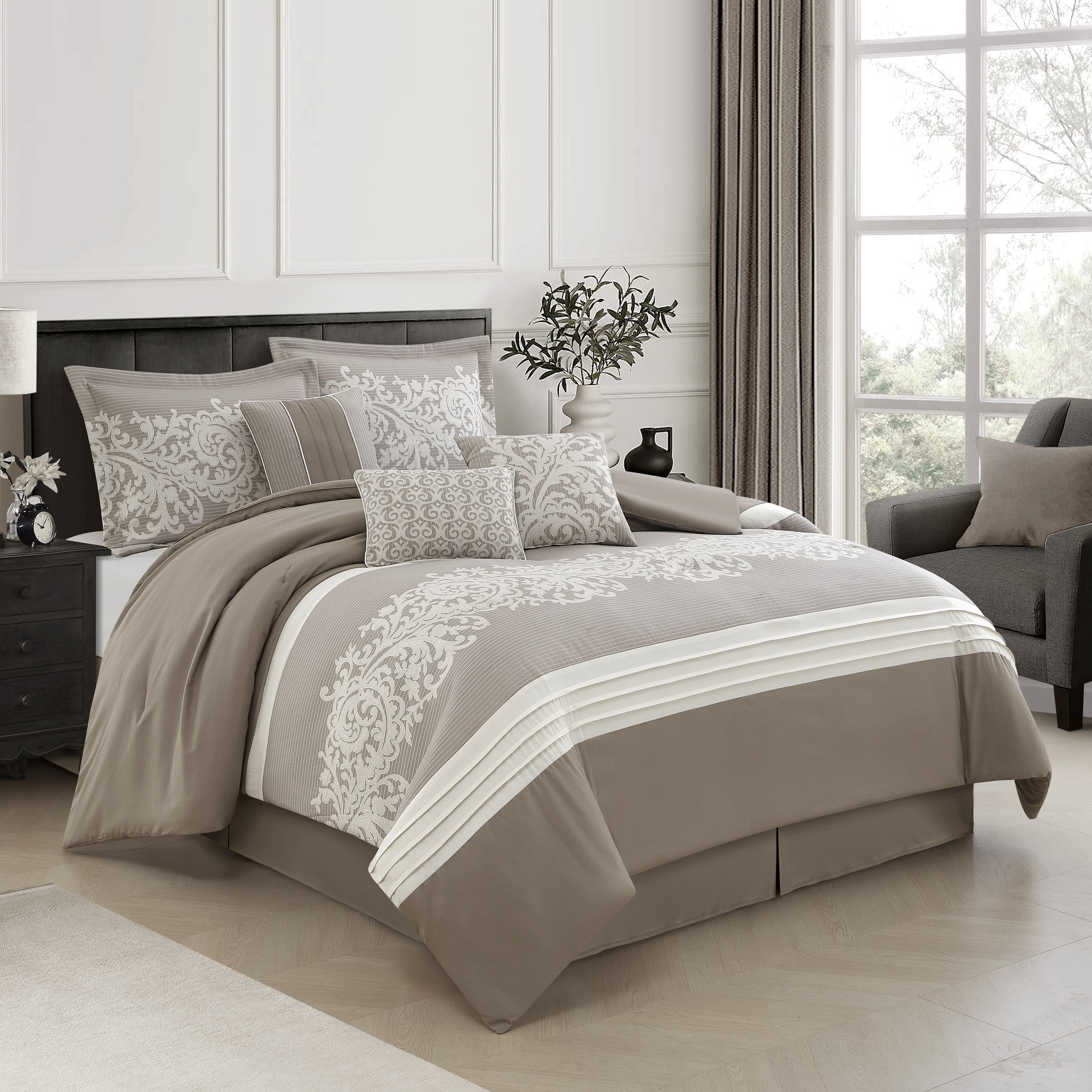 Ensemble de couette 7 pièces en jacquard damassé Nanshing Salem