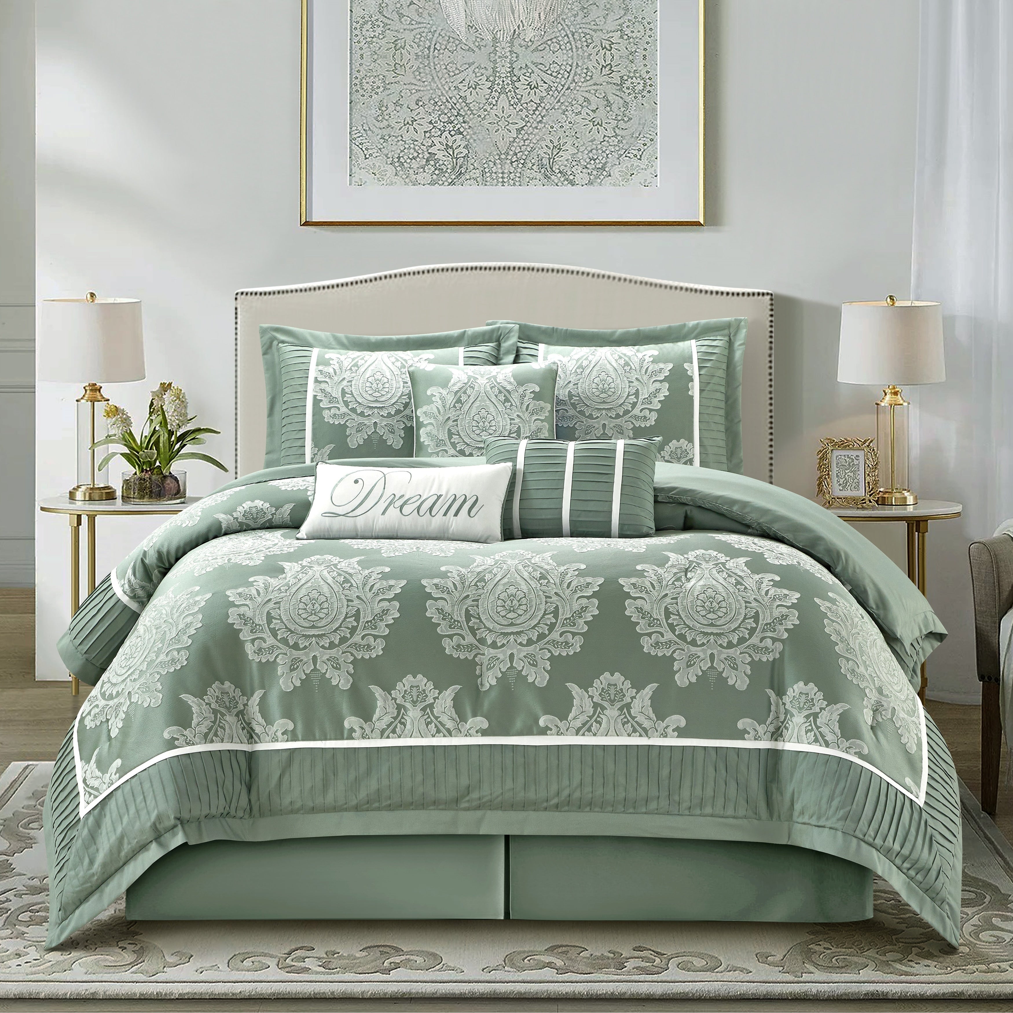 Ensemble de couette traditionnelle damassée Nanshing Tiana, 7 pièces