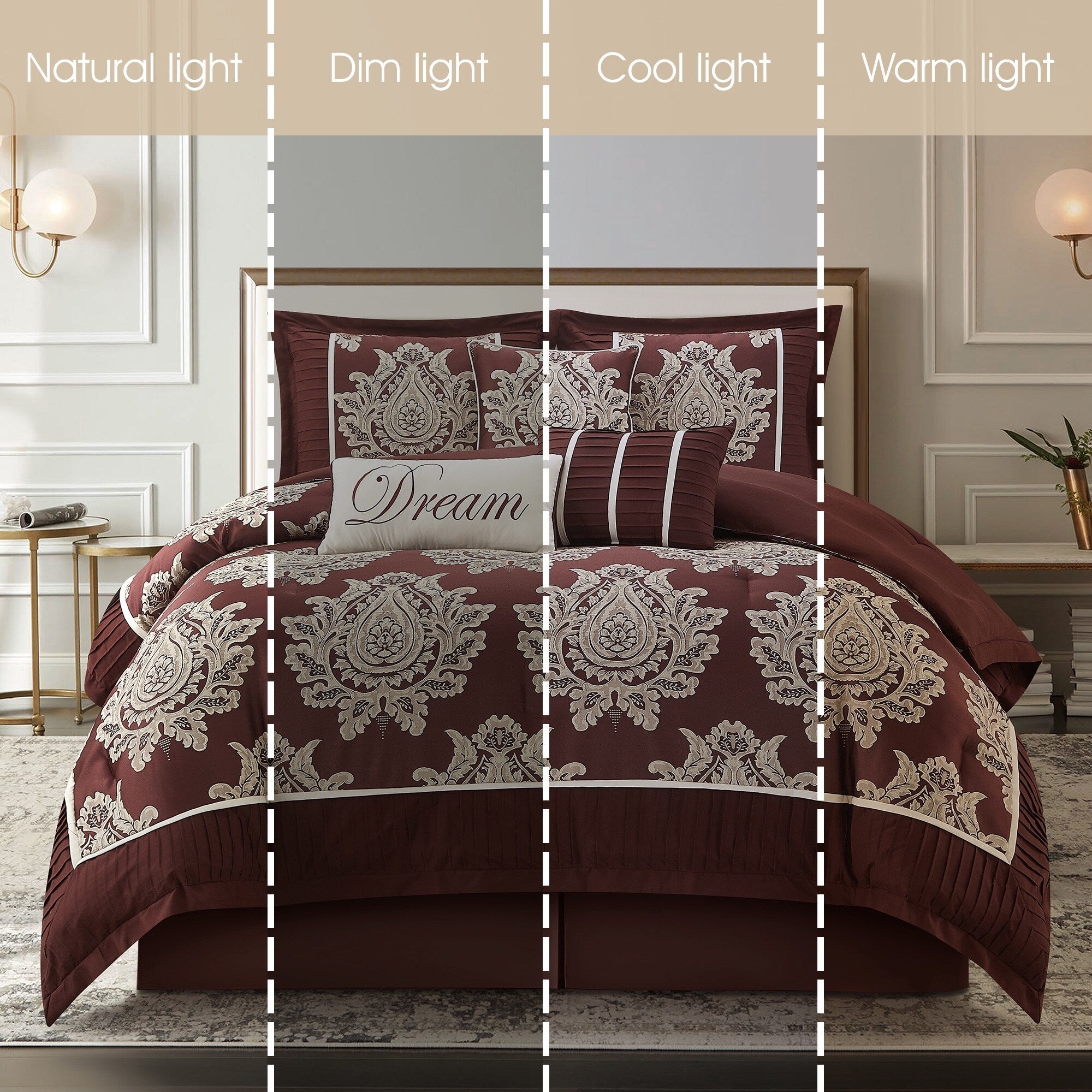 Ensemble de couette traditionnelle damassée Nanshing Tiana, 7 pièces