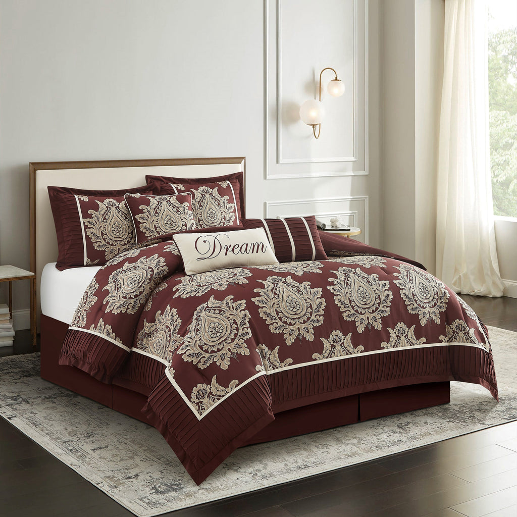 Ensemble de couette traditionnelle damassée Nanshing Tiana, 7 pièces