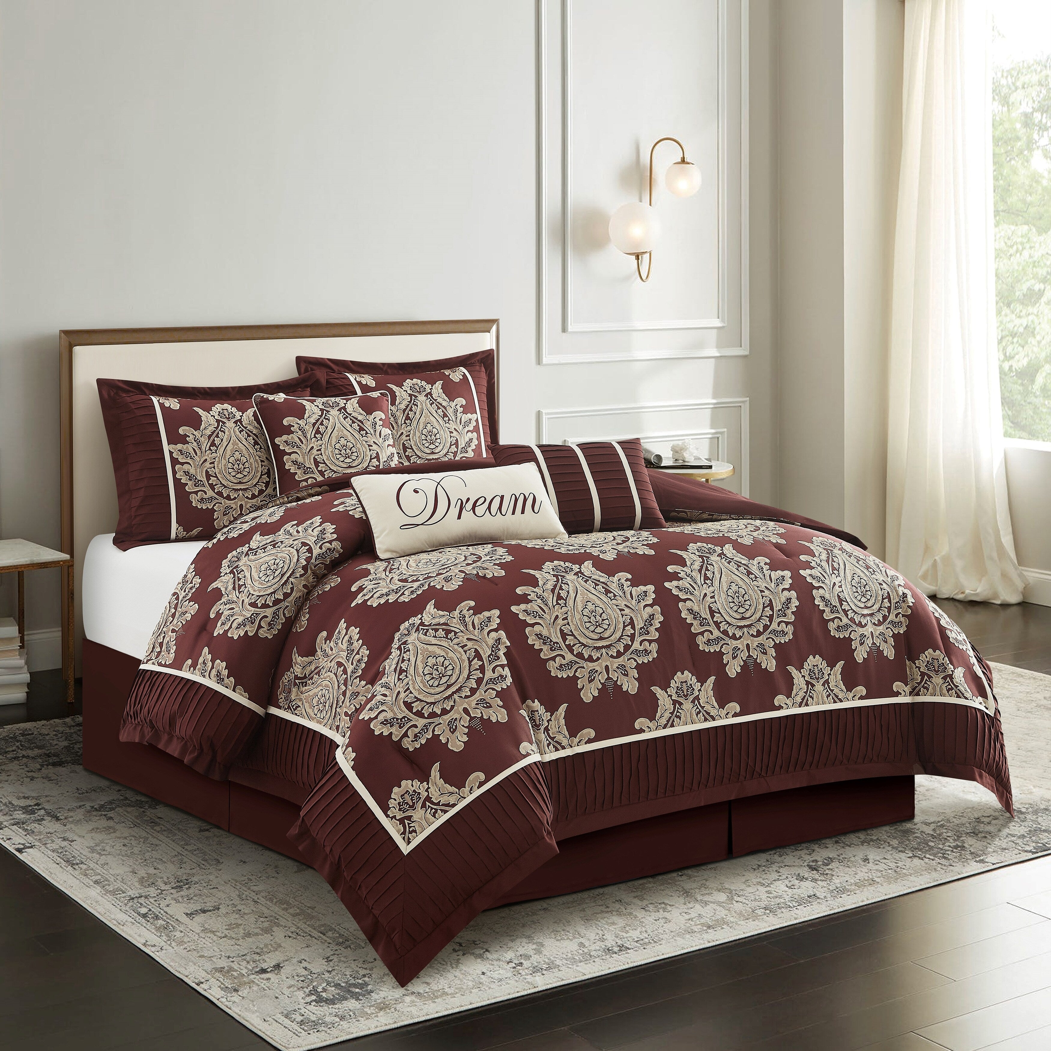 Ensemble de couette traditionnelle damassée Nanshing Tiana, 7 pièces
