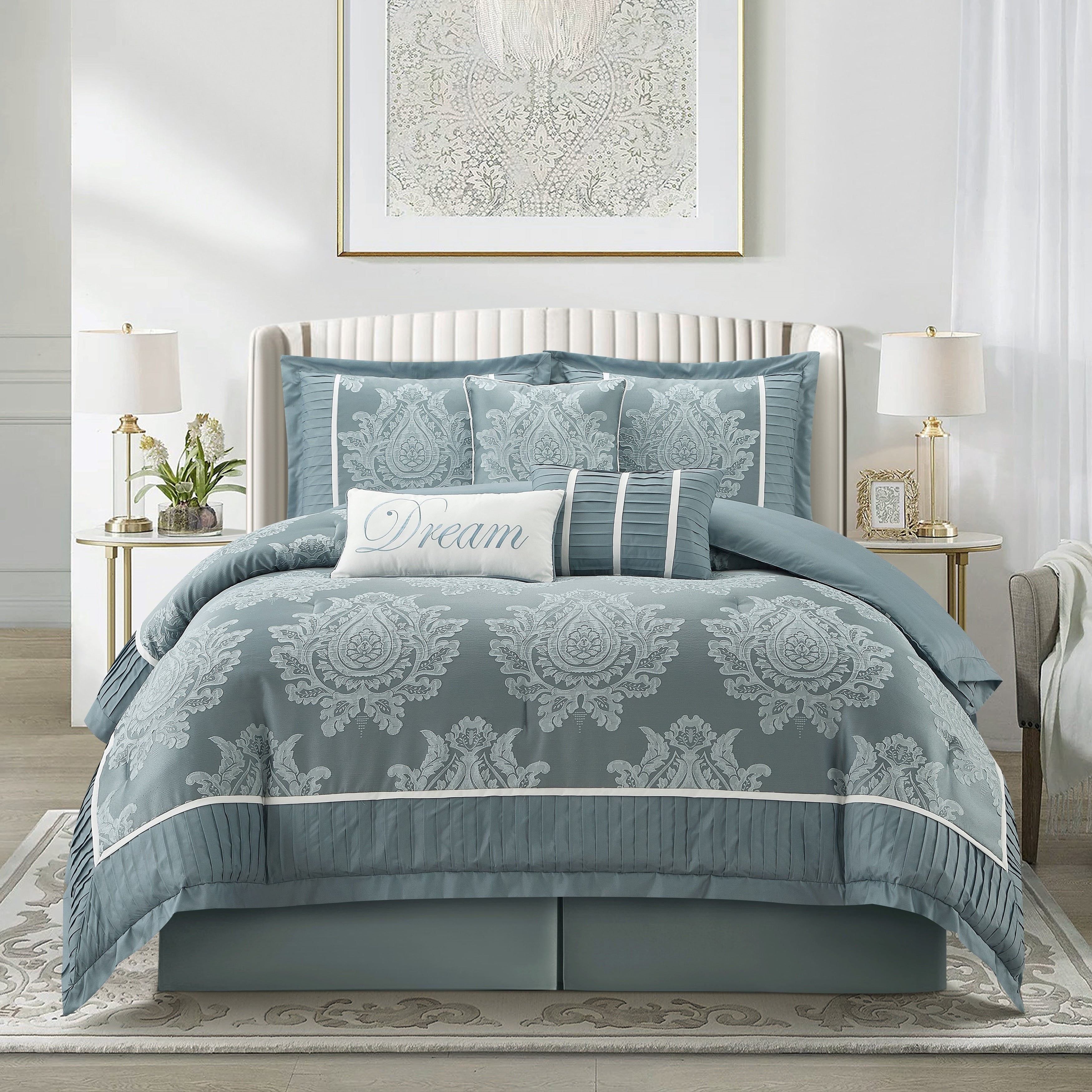 Ensemble de couette traditionnelle damassée Nanshing Tiana, 7 pièces