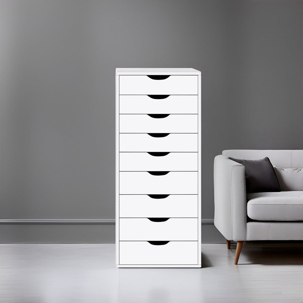 Armoire étroite en bois à 9 tiroirs avec tiroirs coulissants en douceur et étagère de rangement supérieure