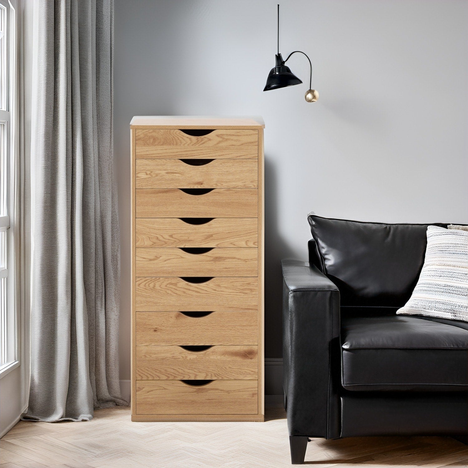 Armoire étroite en bois à 9 tiroirs avec tiroirs coulissants en douceur et étagère de rangement supérieure