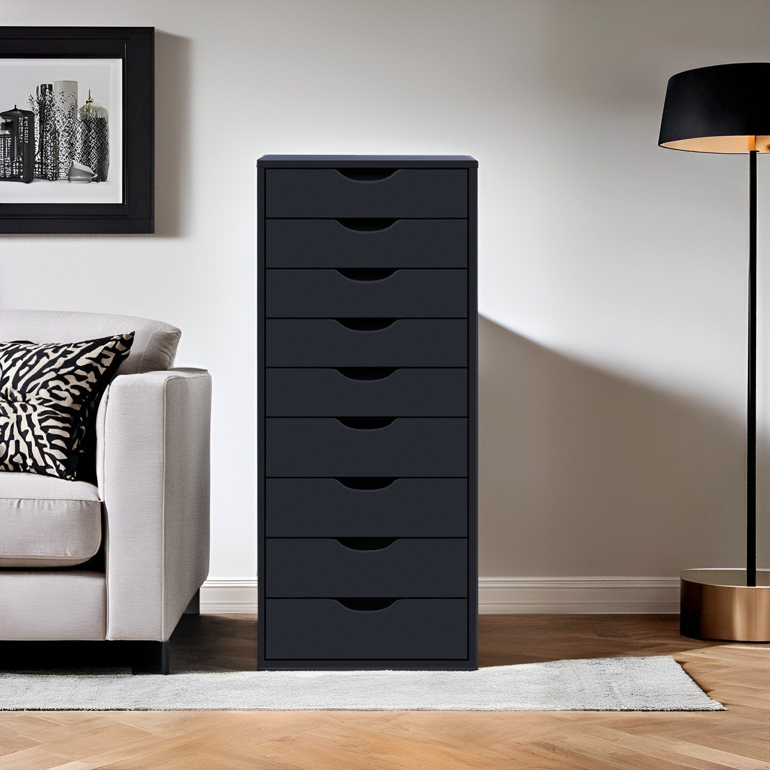 Armoire étroite en bois à 9 tiroirs avec tiroirs coulissants en douceur et étagère de rangement supérieure