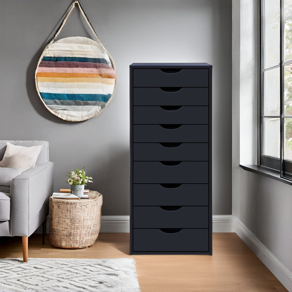 Armoire étroite en bois à 9 tiroirs avec tiroirs coulissants en douceur et étagère de rangement supérieure