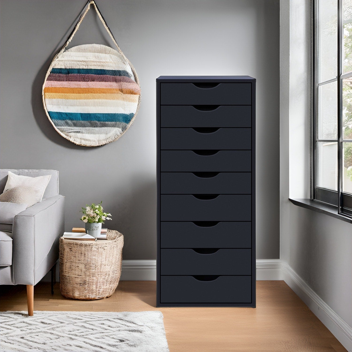 Armoire étroite en bois à 9 tiroirs avec tiroirs coulissants en douceur et étagère de rangement supérieure