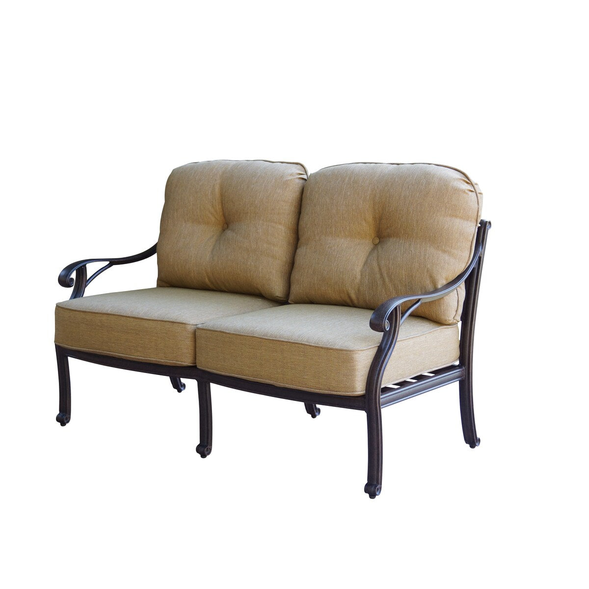 Ensemble de conversation Nassau 4 pièces pour patio avec foyer au propane, causeuse, coussins, table de discussion ronde de 47 po et verre à feu