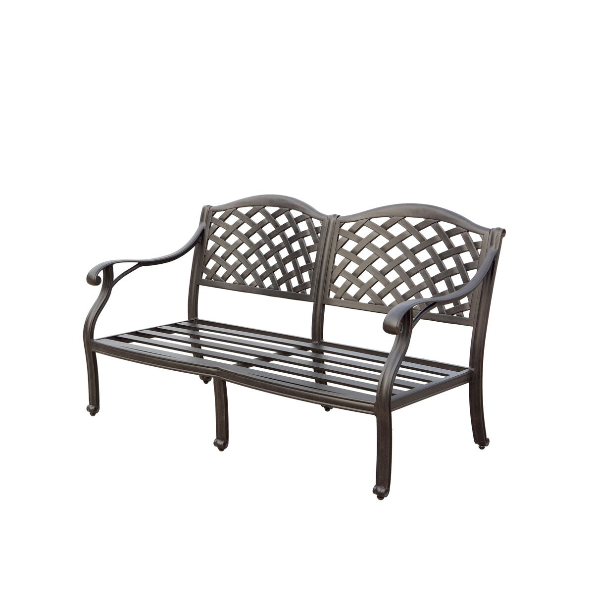 Ensemble de conversation Nassau 4 pièces pour patio avec foyer au propane, causeuse, coussins, table de discussion ronde de 47 po et verre à feu