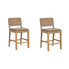 Tabouret de bar ou de comptoir en similicuir Nathan James Cohen, structure en bois massif avec repose-pieds et dossier en cuir tressé