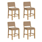 Tabouret de bar ou de comptoir en similicuir Nathan James Cohen, structure en bois massif avec repose-pieds et dossier en cuir tressé