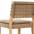 Tabouret de bar ou de comptoir en similicuir Nathan James Cohen, structure en bois massif avec repose-pieds et dossier en cuir tressé