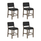 Tabouret de bar ou de comptoir en similicuir Nathan James Cohen, structure en bois massif avec repose-pieds et dossier en cuir tressé